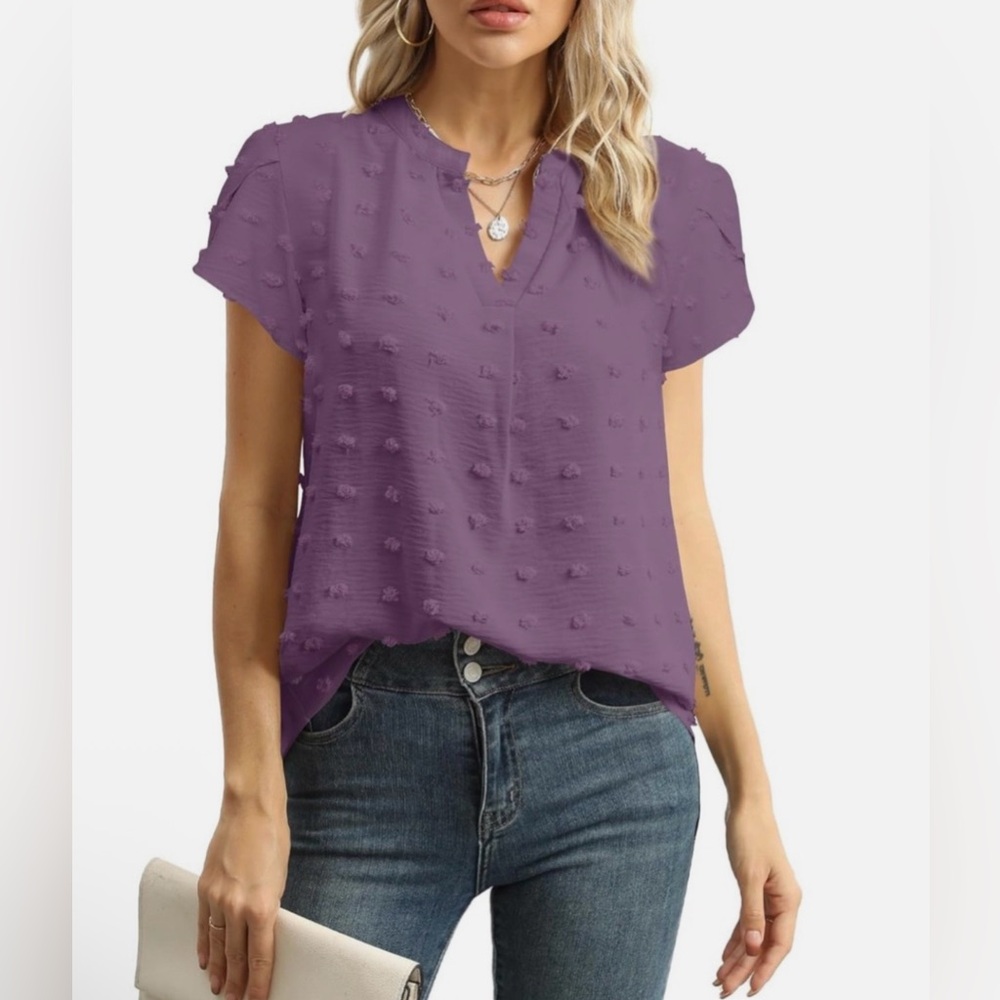 Ysyokow Women's Blouse - Large Light Purple V-Neck Loose Fit